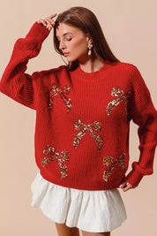 SO ME All Over Ribbon Sequins Christmas Holiday Sweater | Sweaters Daverri Fashions