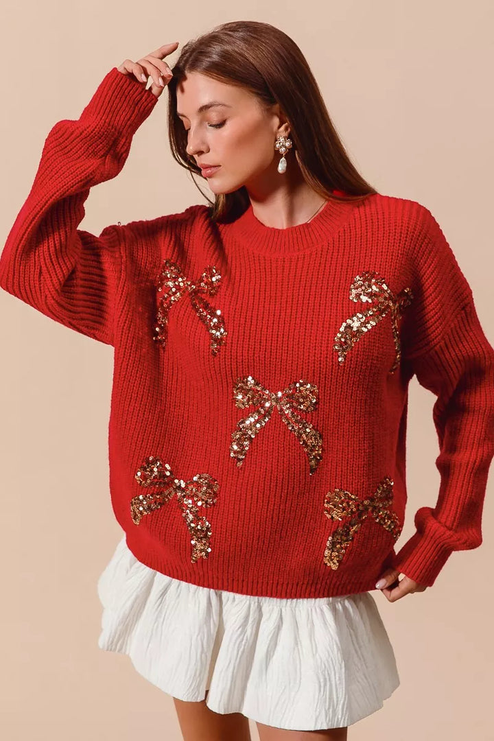 SO ME All Over Ribbon Sequins Christmas Holiday Sweater | Sweaters Daverri Fashions
