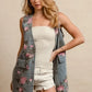 BiBi Floral Print Washed Denim Long Rider Vest - DAVERRI FASHIONS