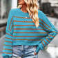 Striped Round Neck Drop Shoulder Slit Sweater - DAVERRI FASHIONS