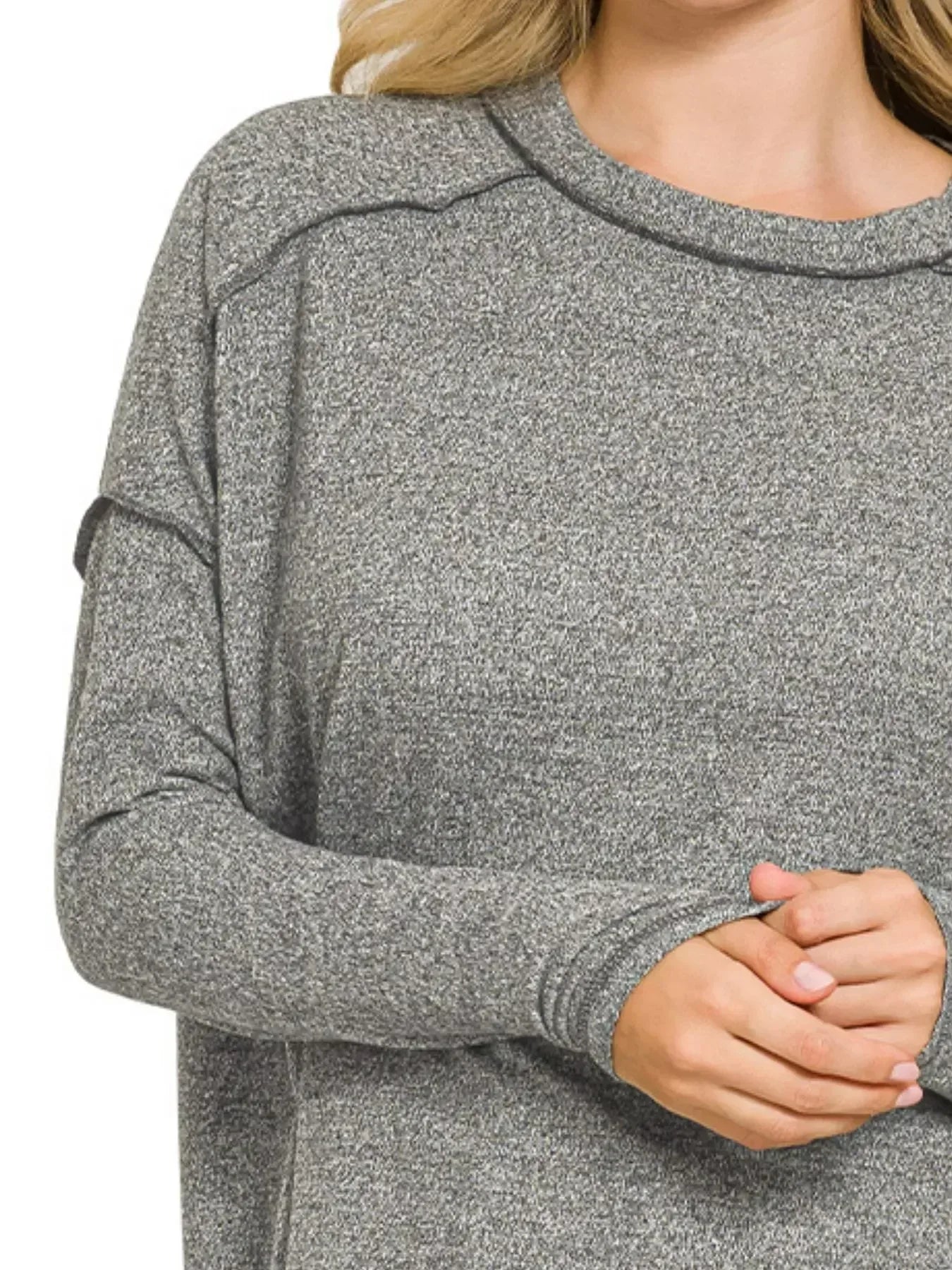 Zenana Full Size Melange Hacci Exposed Seam Hi-low Tee Plus Size - DAVERRI FASHIONS