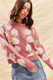 SO ME Strawberry Fruit All Over Button Sweater Cardigan | Cardigans Daverri Fashions