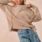 BiBi Open Seam Detail Textured Stripe Knit Top - DAVERRI FASHIONS