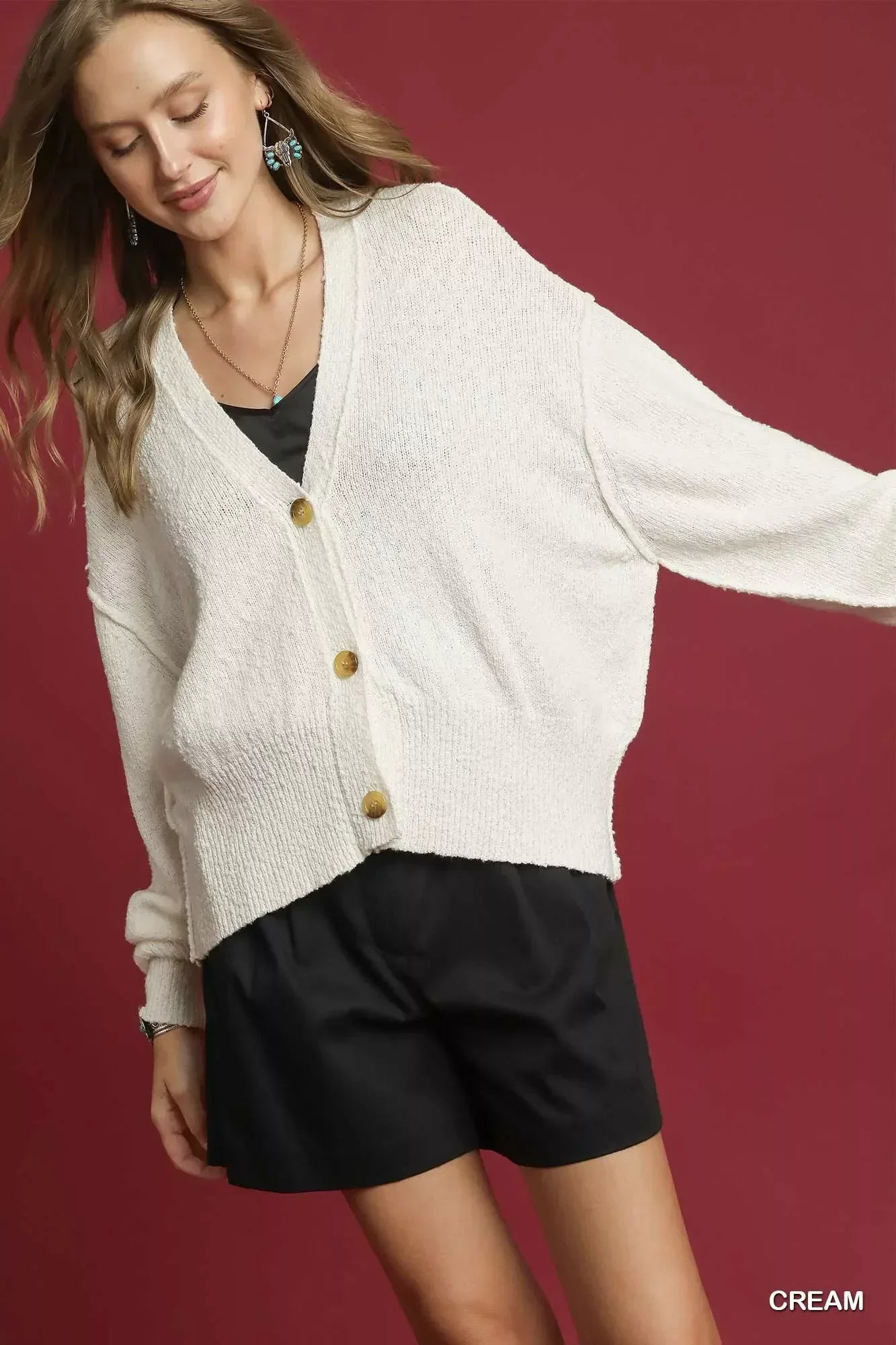 Umgee Button-Front V-Neck Knit Cardigan - DAVERRI FASHIONS