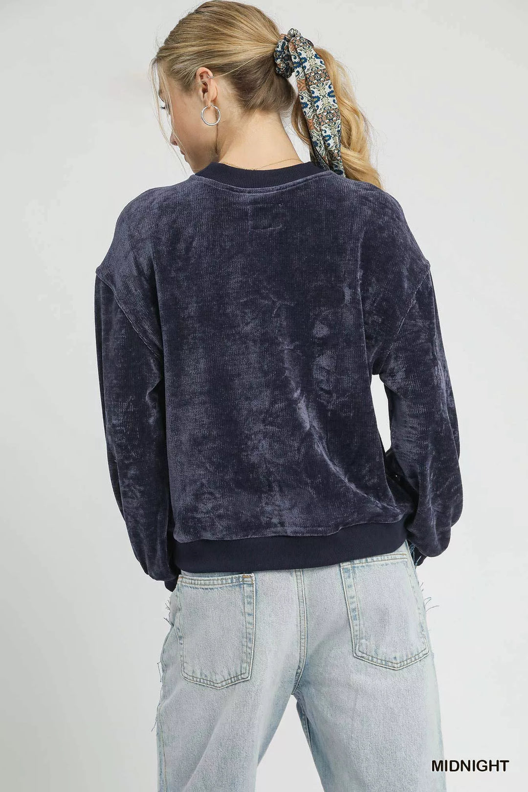 Umgee Velour Crewneck Balloon Sleeve Sweatshirt | Sweatshirts Daverri Fashions