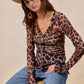 BiBi Leopard Printed Mesh Shirt With Button Up V Neck - DAVERRI FASHIONS