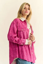 Davi & Dani Curved Hem Diamond Quilted Button Up Denim Shacket | Shackets Daverri Fashions