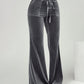 Daverri gray velvet flare pants with drawstring waist and front pockets