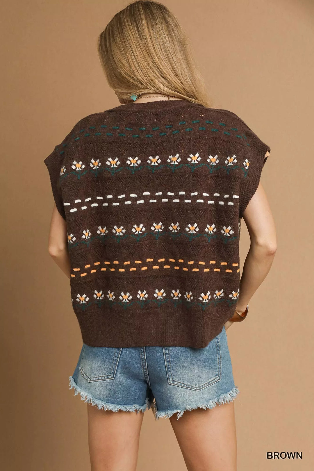 Umgee Button-Down Knit Vest with Floral Pattern | Sweaters Daverri Fashions