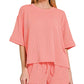 Zenana coral ribbed knit pajama set with tee and shorts
