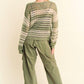 Davi & Dani Contrast Striped Crochet Drop Shoulder Knit Cover Up Sweaters
