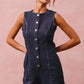 SO ME Button Up Front Washed Denim Sleeveless Romper Rompers