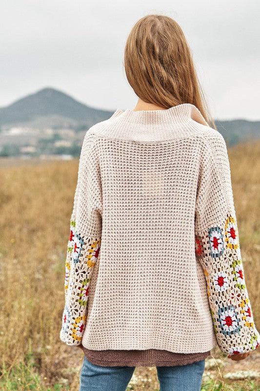 Crochet Floral Printed Long Sleeve Knit Cardigan Cardigans