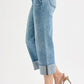 RISEN Full Size Tummy Control High Rise Ankle Wide Cuffed Jeans - DAVERRI FASHIONS