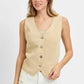 RISEN Full Size V Neck Button Down Vest Plus Size - DAVERRI FASHIONS