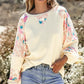Printed Round Neck Balloon Sleeve Sweatshirt - DAVERRI FASHIONS