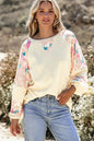 Printed Round Neck Balloon Sleeve Sweatshirt - DAVERRI FASHIONS