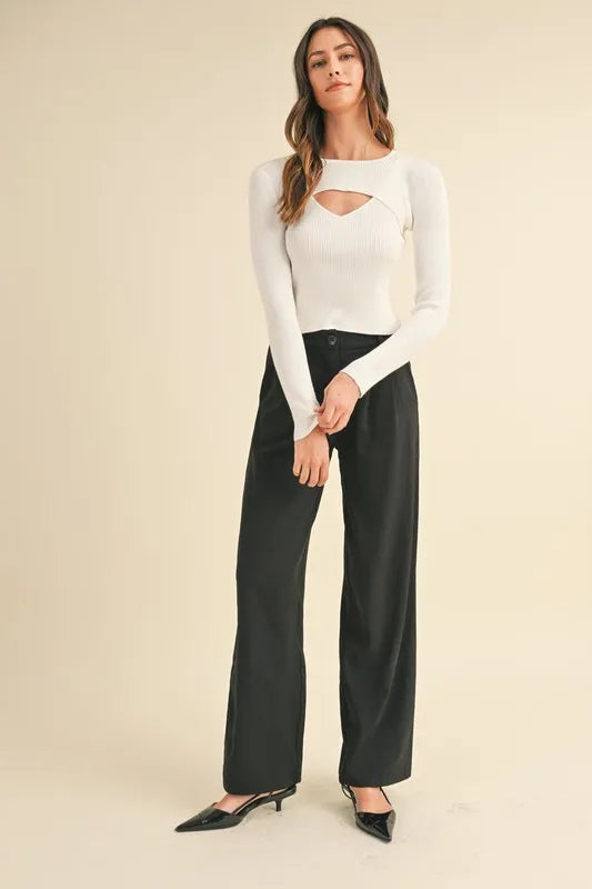 MABLE Cut Out Long Sleeve Ribbed Knit Top | Tops Daverri Fashions