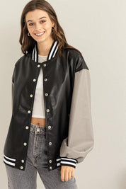 Game On Colorblock Baseball Jacket BLACK Jackets