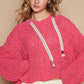 POL Cable Knit Hooded Chenille Sweater Fuchsia