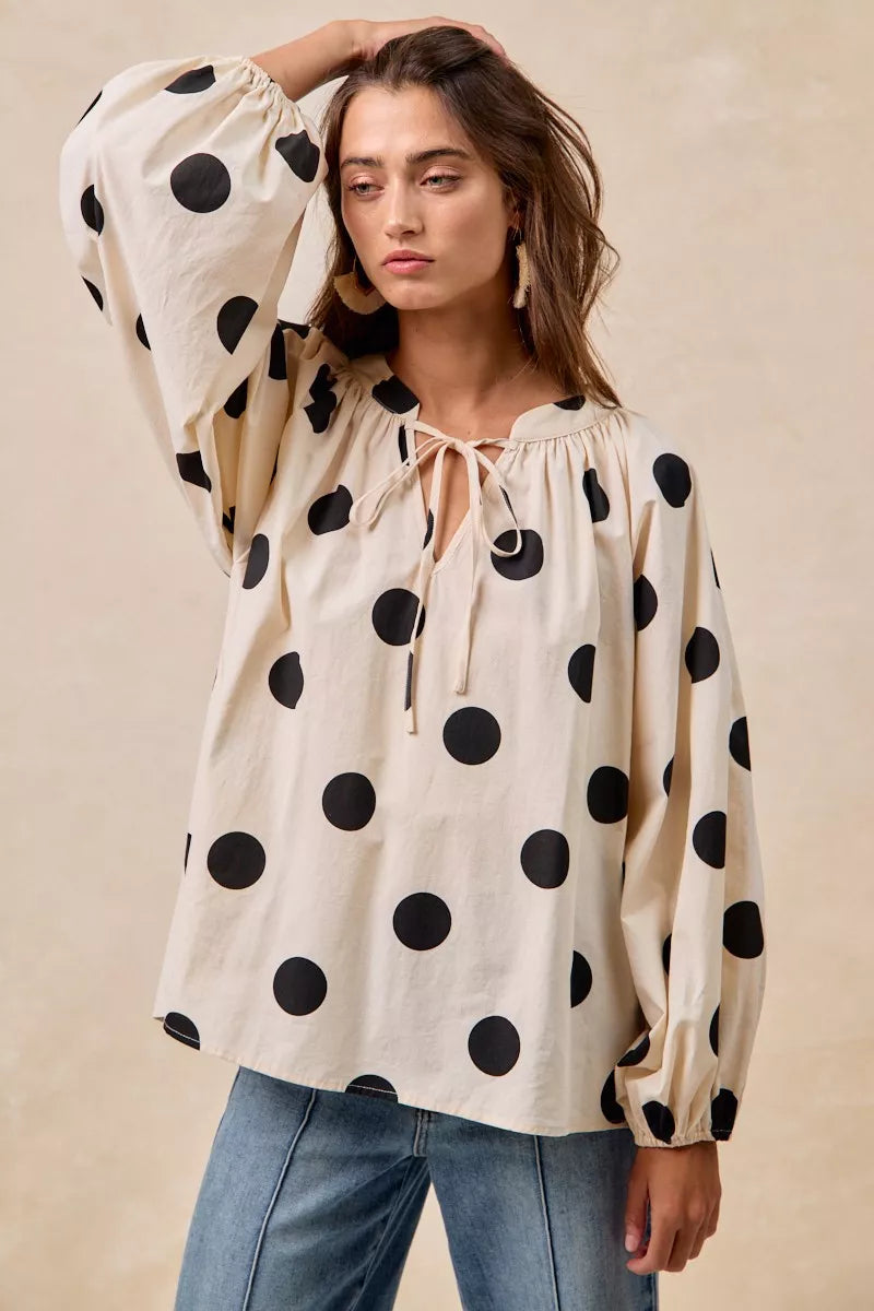 BiBi Polka Dot Exaggerated Balloon Sleeves Blouse | Tops Daverri Fashions
