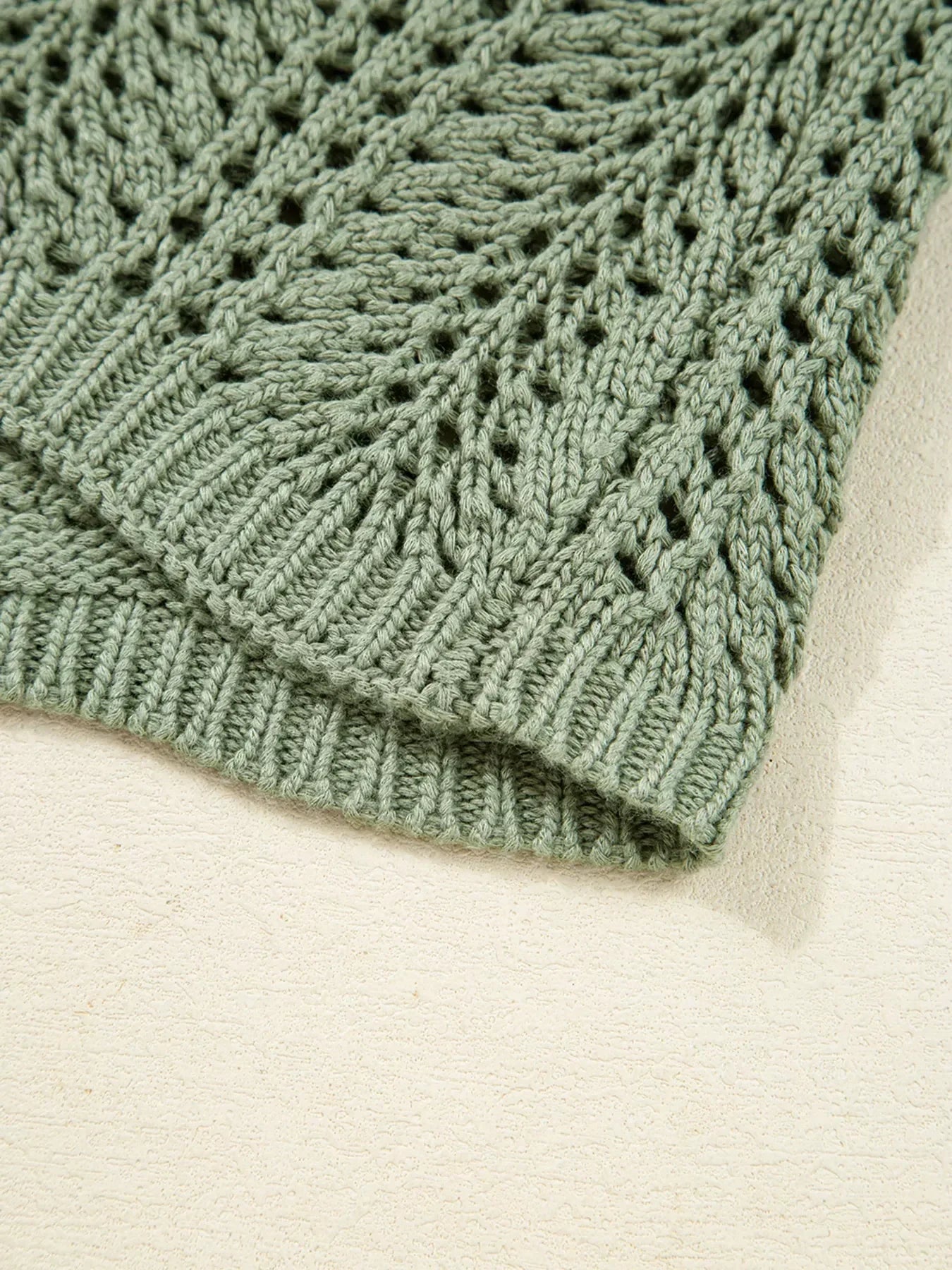 Scalloped Edge Eyelet Knit Batwing Sleeve Cardigan - DAVERRI FASHIONS