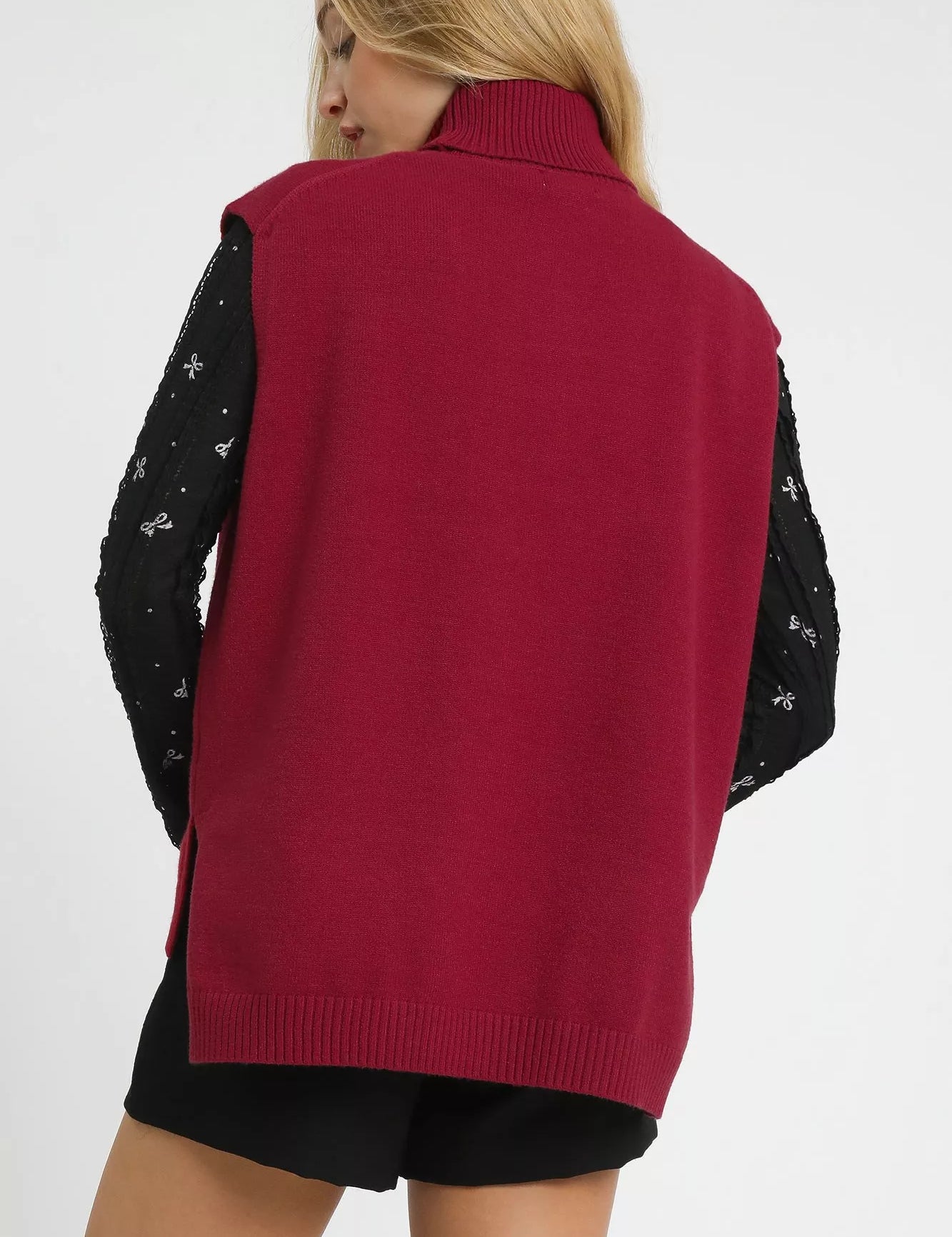 Umgee High-Low Turtleneck Sleeveless Sweater Top | Sweaters Daverri Fashions