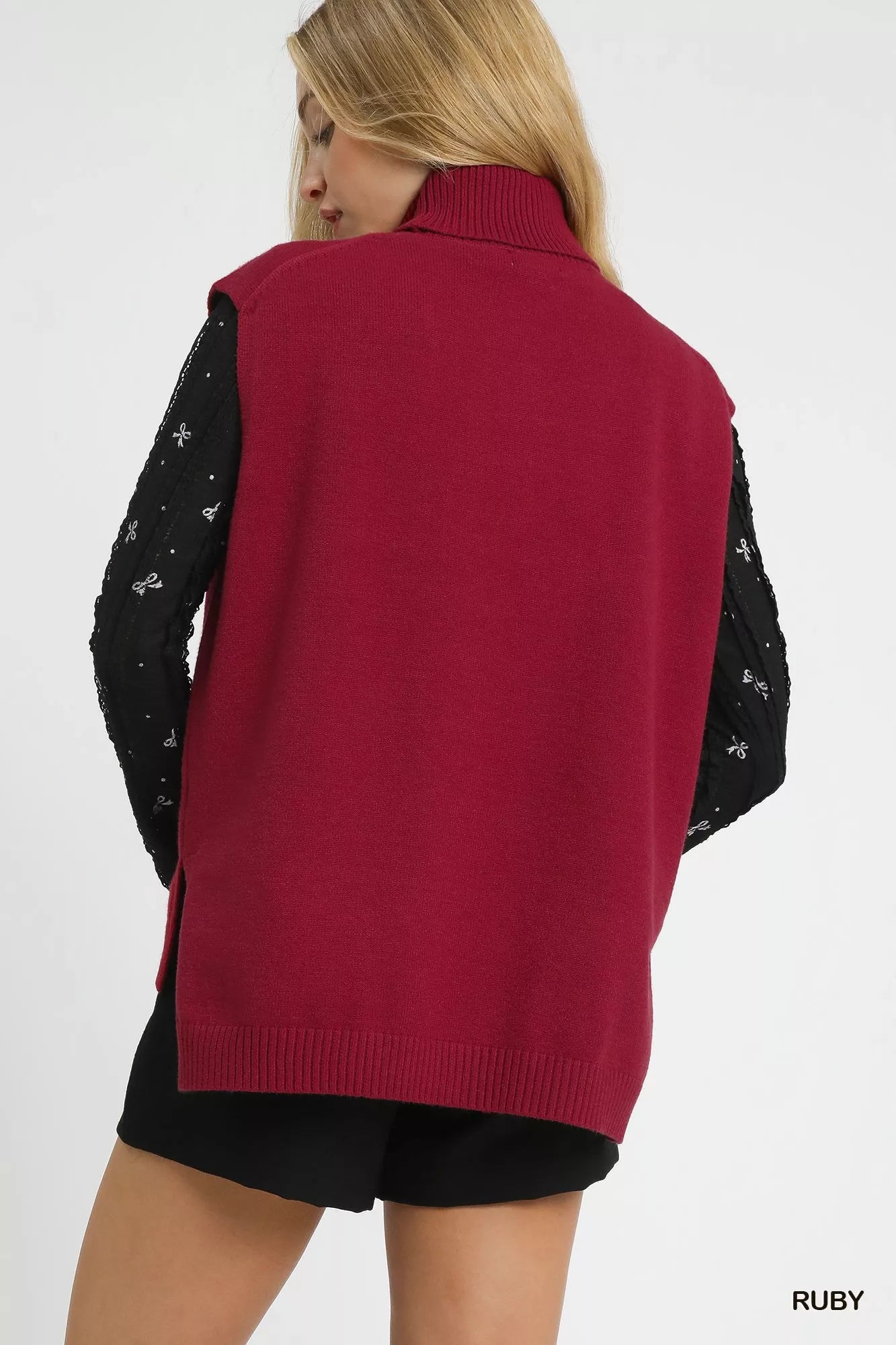Umgee High-Low Turtleneck Sleeveless Sweater Top | Sweaters Daverri Fashions