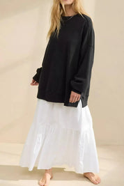 Side Slit Round Neck Long Sleeve Sweatshirt | Sweatshirts Daverri Fashions