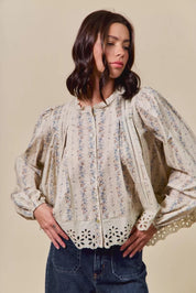 SO ME Floral Print Lace Button Down Shirt | Daverri Fashions