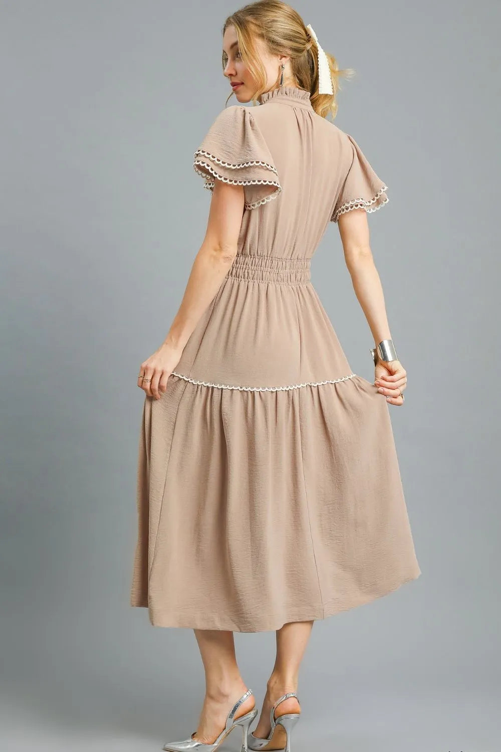 Umgee Tiered Flutter Sleeve Midi Dress Midi Dresses