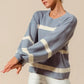 SO ME Ribbed Striped Round Neck Sweater - DAVERRI FASHIONS