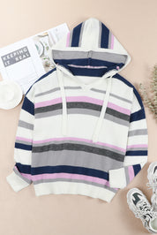 Plus Size Striped Long Sleeve Hooded Sweater | Daverri Fashions