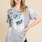 BOMBOM Floral Round Neck Short Sleeve T-Shirt Light Gray