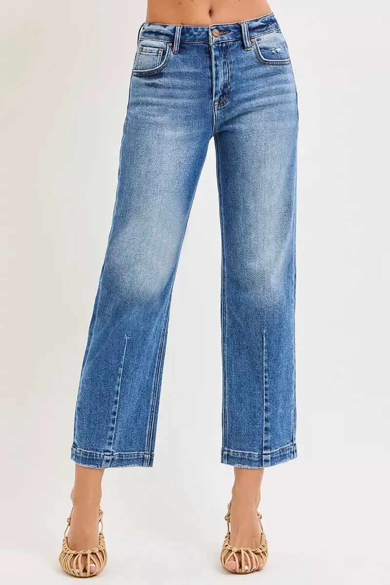 RISEN High Rise Crop Boyfriend Tapered Jeans - DAVERRI FASHIONS
