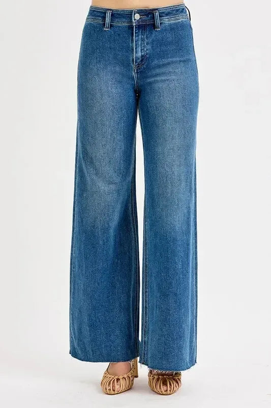RISEN High-Waisted Wide Leg Jeans - DAVERRI FASHIONS