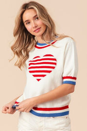 BiBi US Flag Theme Striped Heart Sweater Sweaters