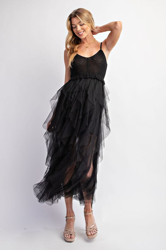 Lovely Tulle Midi Crochet Dress Midi Dresses