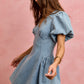 SO ME bubble sleeves light blue denim fit and flare mini dress