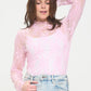Jade by Jane floral print long sleeve lace mesh top in pink