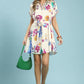 Umgee floral print mini dress with belt, cream vintage floral short-sleeve