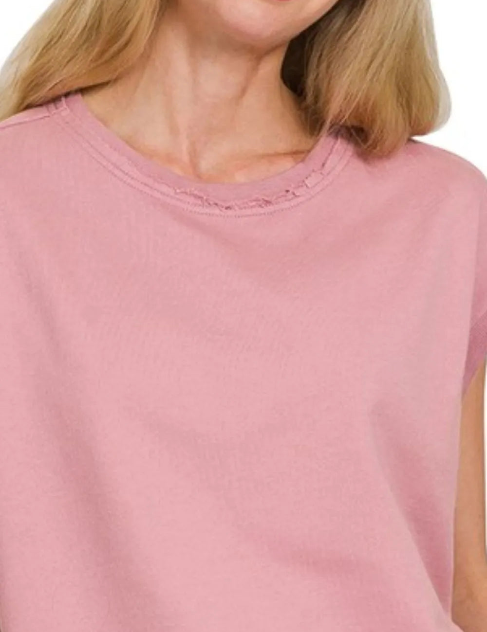Zenana French Terry Round Neck Cap Sleeve T-Shirt | Daverri Fashions