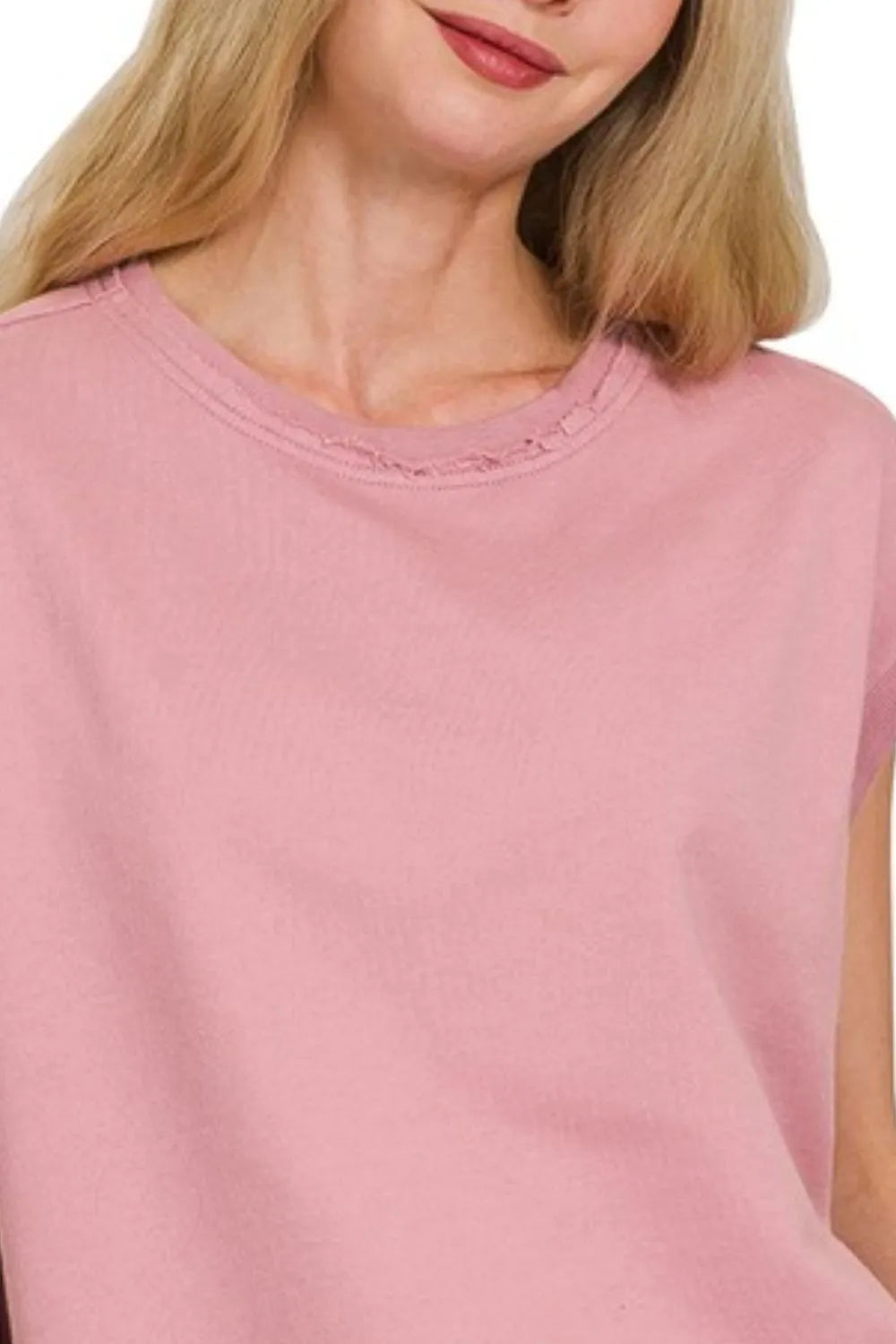 Zenana French Terry Round Neck Cap Sleeve T-Shirt | Daverri Fashions