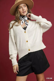 Cream Umgee Button-Front V-Neck Knit Cardigan | Cardigans Daverri Fashions