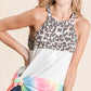 BiBi Leopard and Tie Dye Block Halter Neck Top