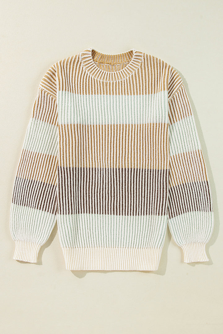 Colorblock Textured Knit Bubble Sleeve Sweater | Sweaters Daverri Fashions