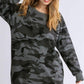 Umgee Full Size Camo Print Ribbed Hem French Terry Mini Dress Plus Size Dark Gray