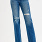 RISEN Full Size Tummy Control High Rise Straight Distressed Jeans Plus Size - DAVERRI FASHIONS