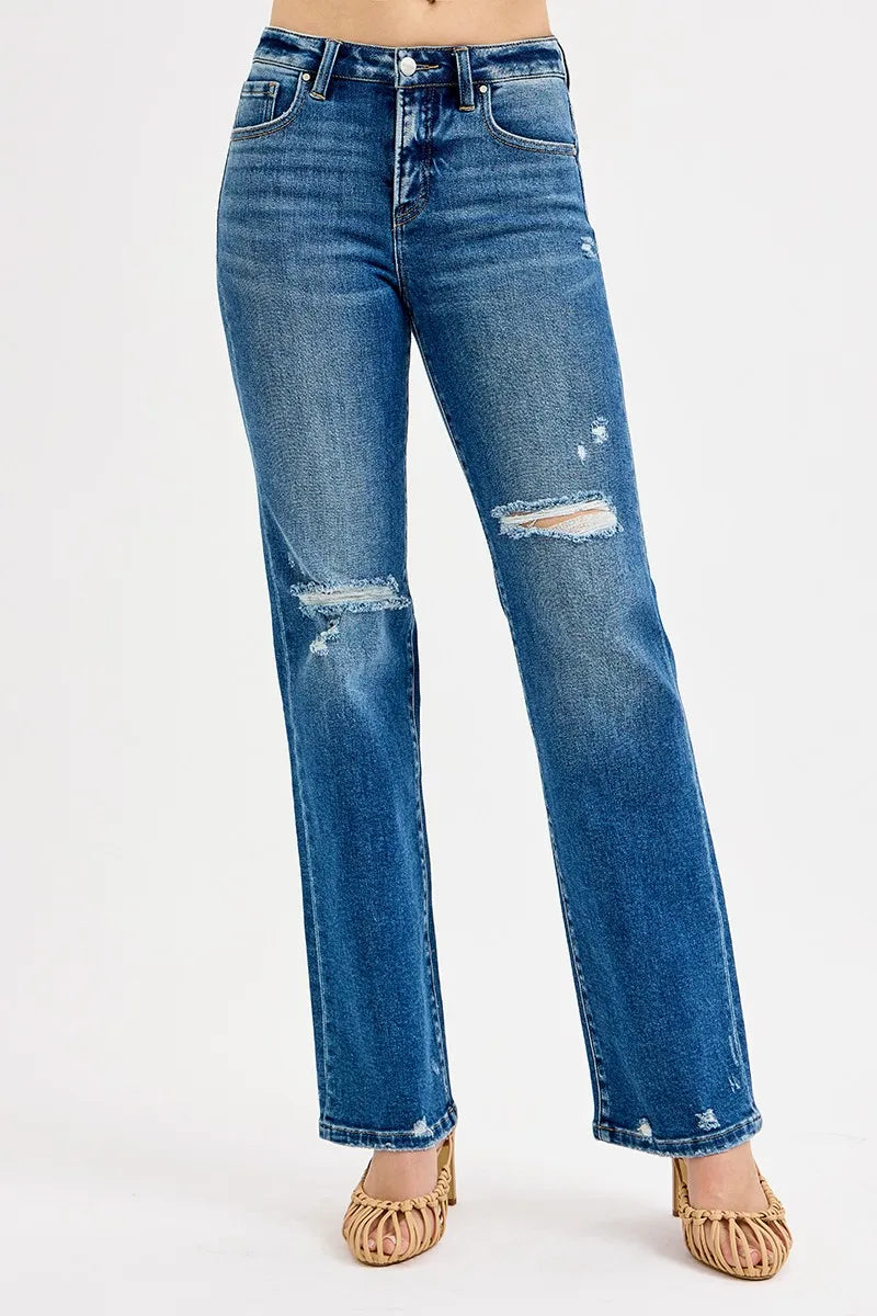 DARK RISEN Full Size Tummy Control High Rise Straight Distressed Jeans Plus Size | Jeans Daverri Fashions