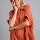 Umgee Full Size Cotton Gauze Mineral Wash Button Down Shirt Plus Size Orange-Red